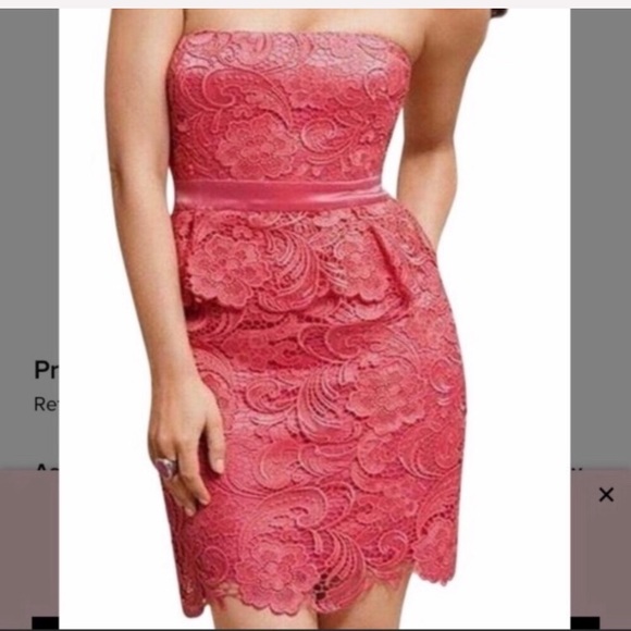 NWT CACHE DRESS CORAL Coral Peplum Lace Strapless - Picture 4 of 4